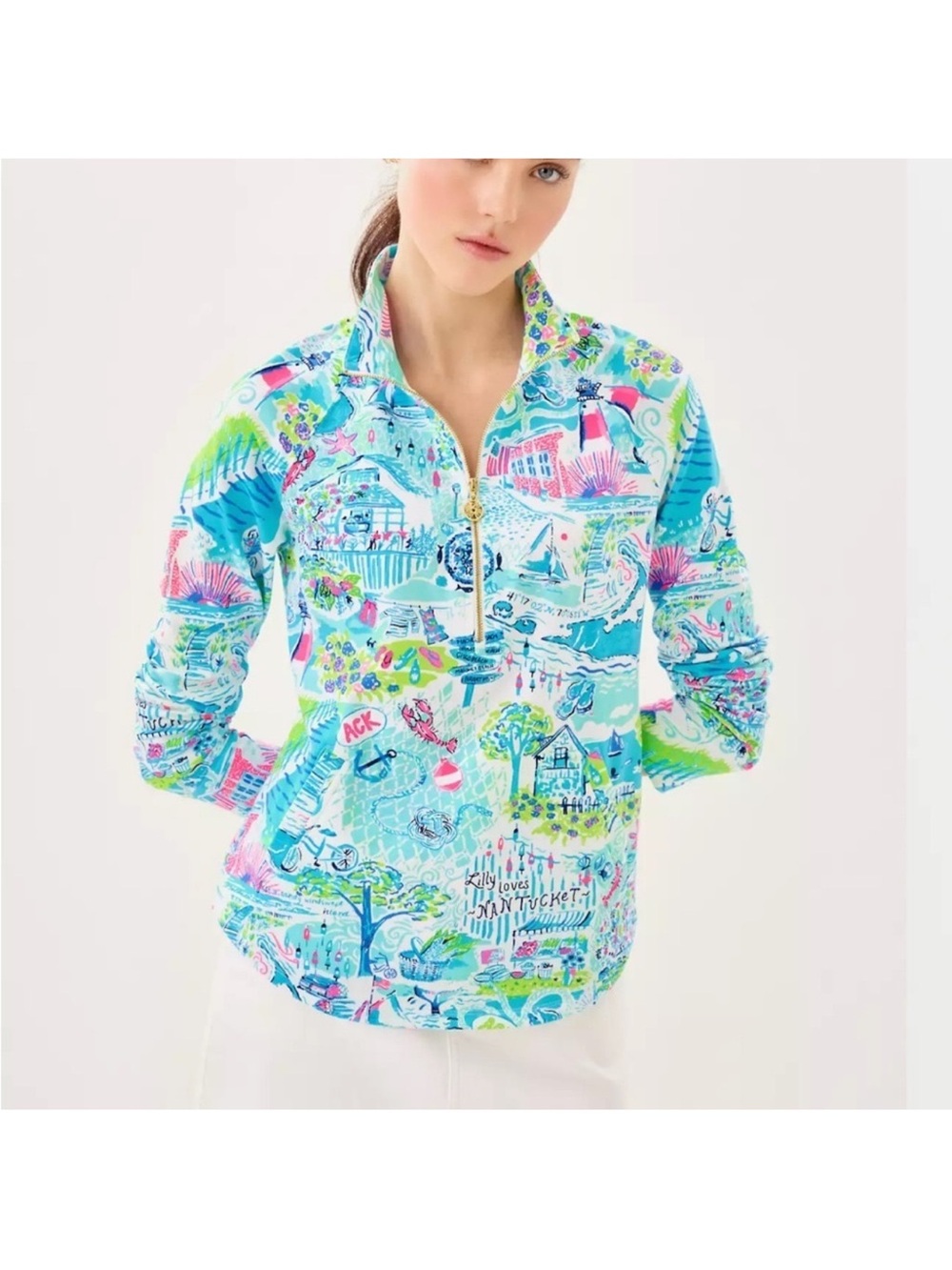 Lilly Pulitzer Skipper Popover  "Lilly Loves Nantucket" Print New Size Medihm